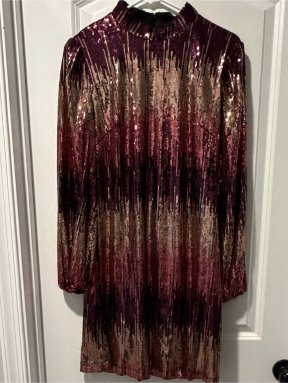 Gabby Skye Burgundy and Gold Sequin Ombre Midi Dress